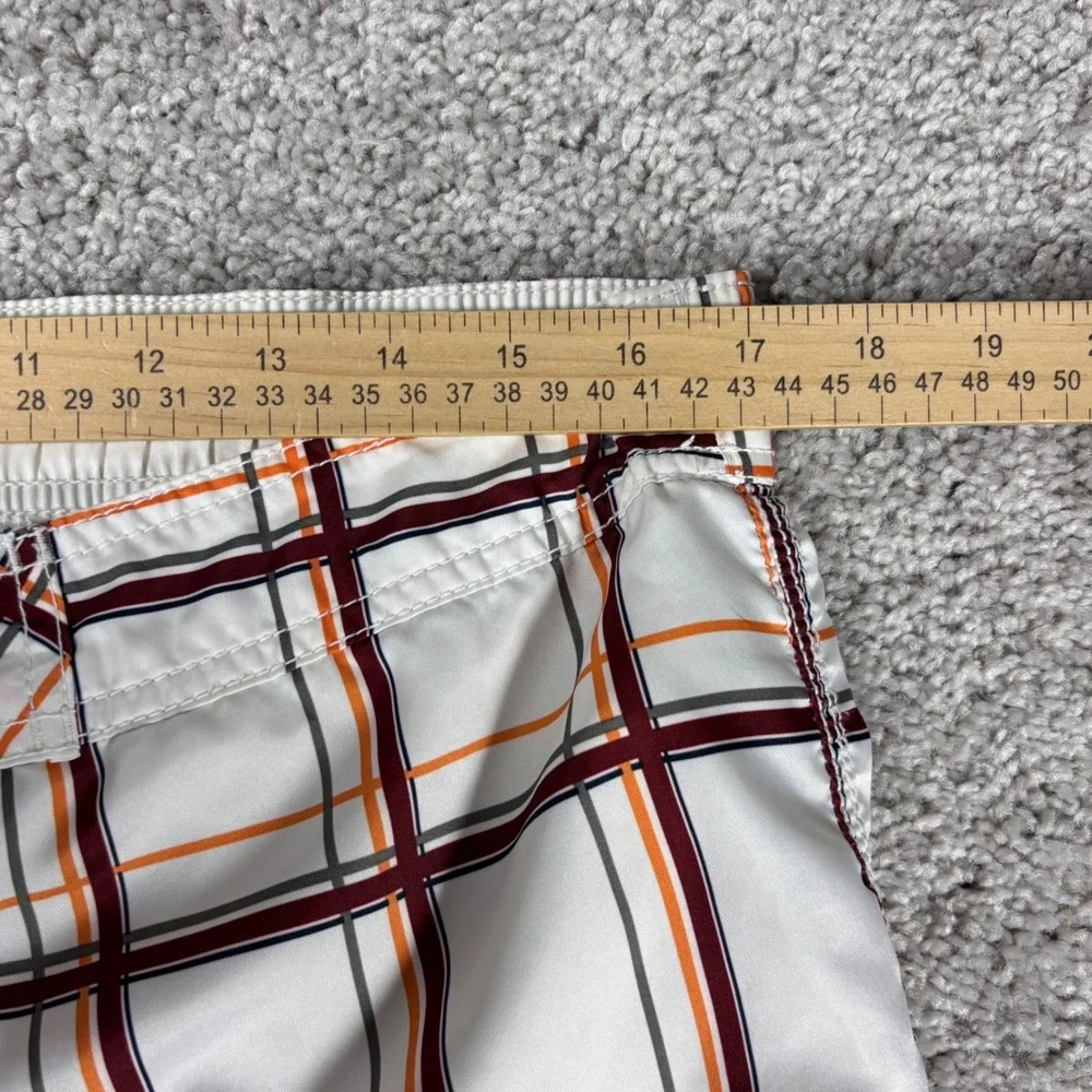 Old Navy Mens Plaid Swim Trunks Board Shorts White Orange Burgundy Size L‎